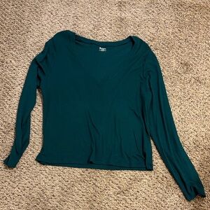 No Boundaries Teal Long Sleeve V-Neck Top